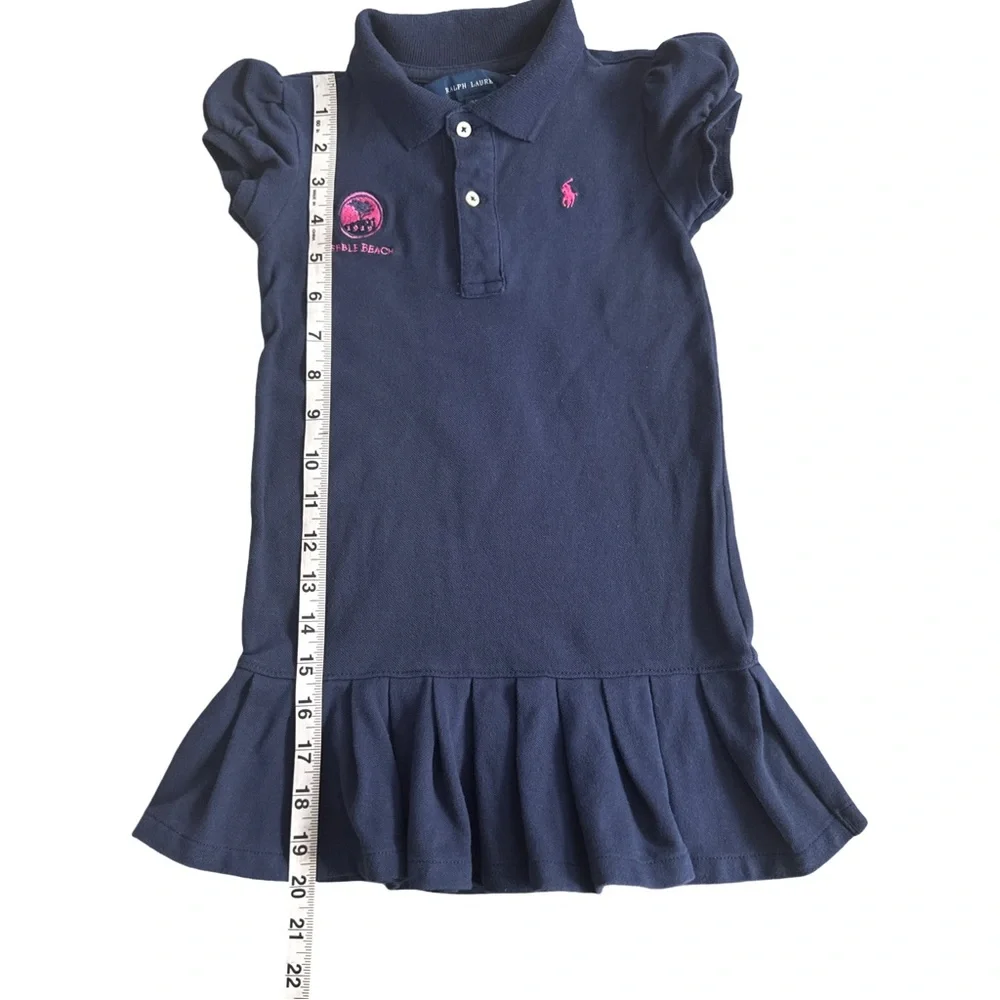 Ralph Lauren Polo Dress Toddler Girls‎ 24M Navy Blue Puff Sleeve Pleated